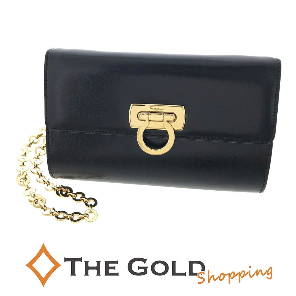 Salvatore Ferragamo Chain Gancini Leather Crossbody Bag Black